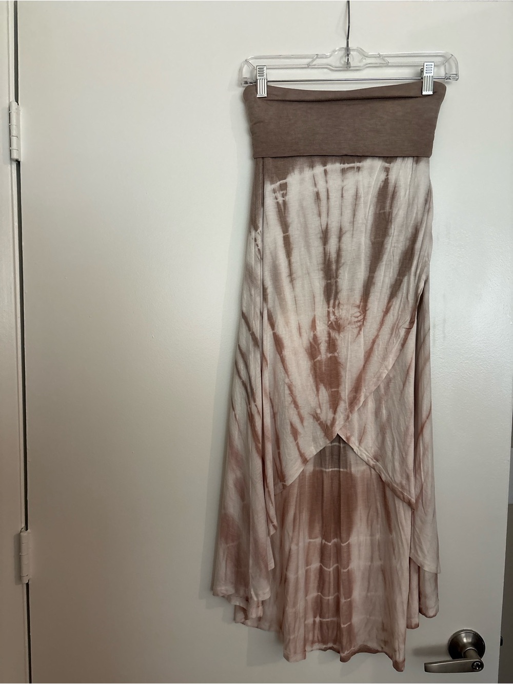 Boho Tie-Dye Foldover Waist Maxi Skirt - Taupe Cream